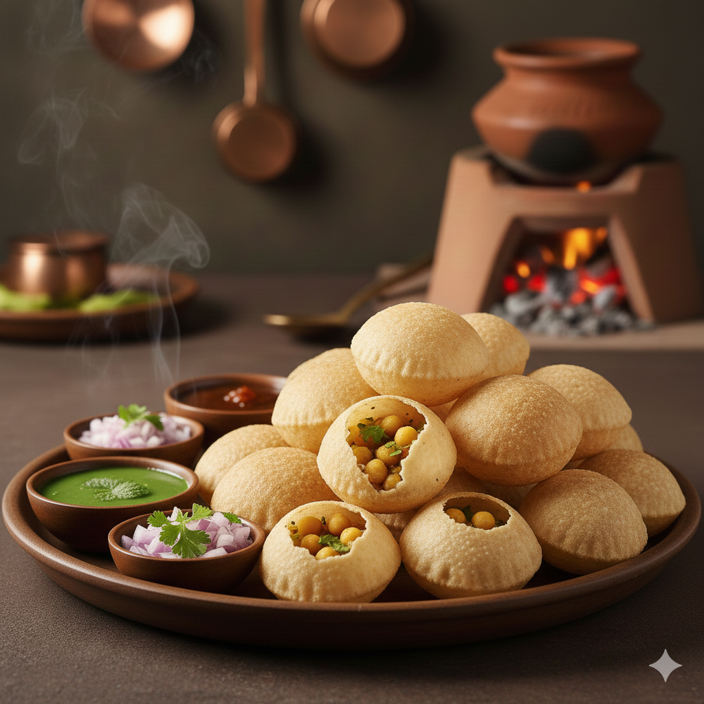 Spicy Golgappa crispy puff balls with tamarind water