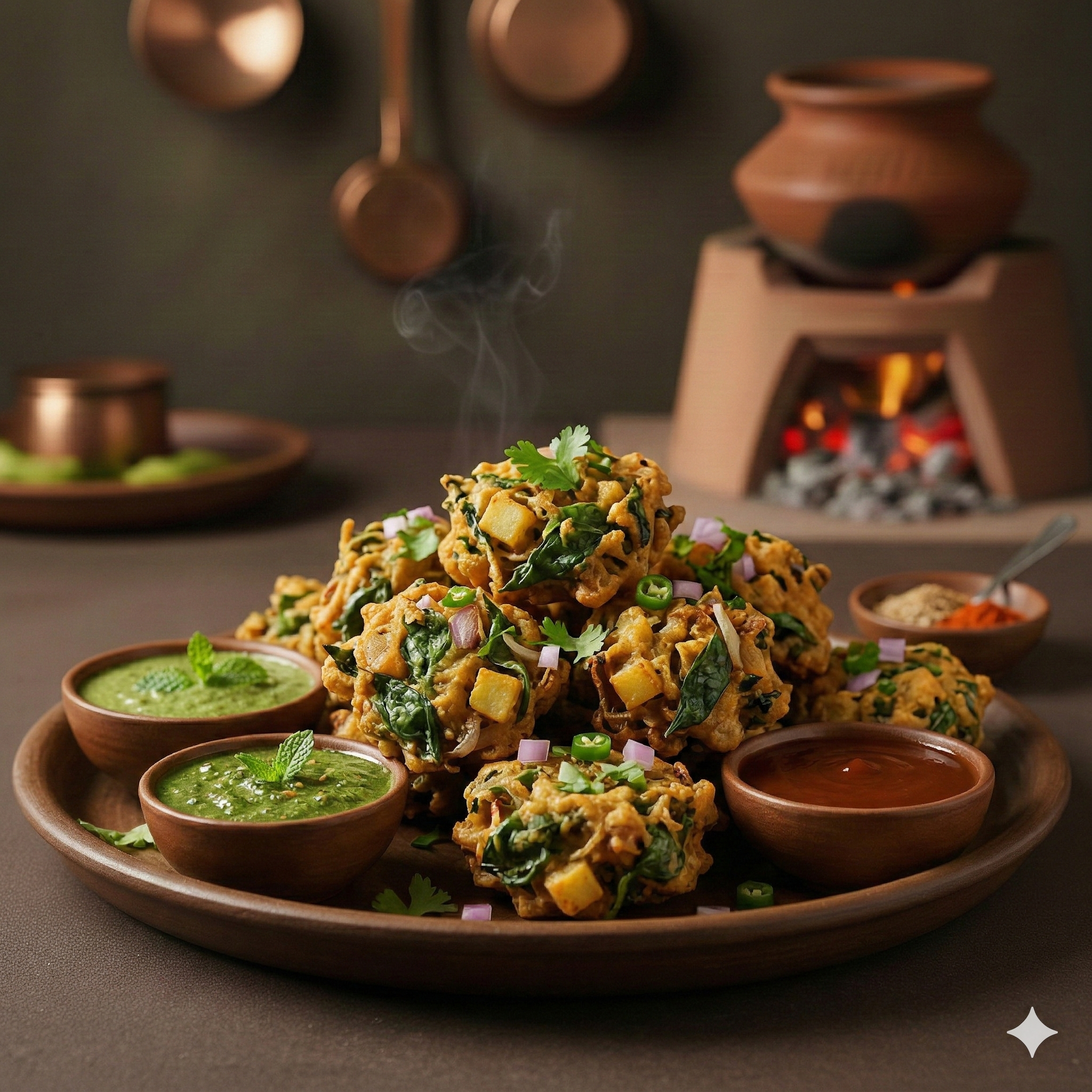 Crispy golden Pakora fritters for catering